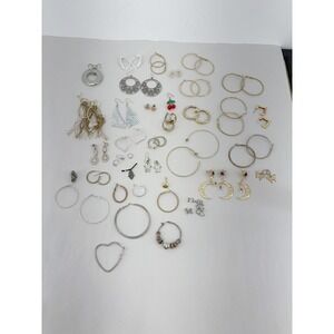 Mixed Earring Lot Hoops Studs Star Moon Heart 20 Pair + Singles Craft Upcycle
